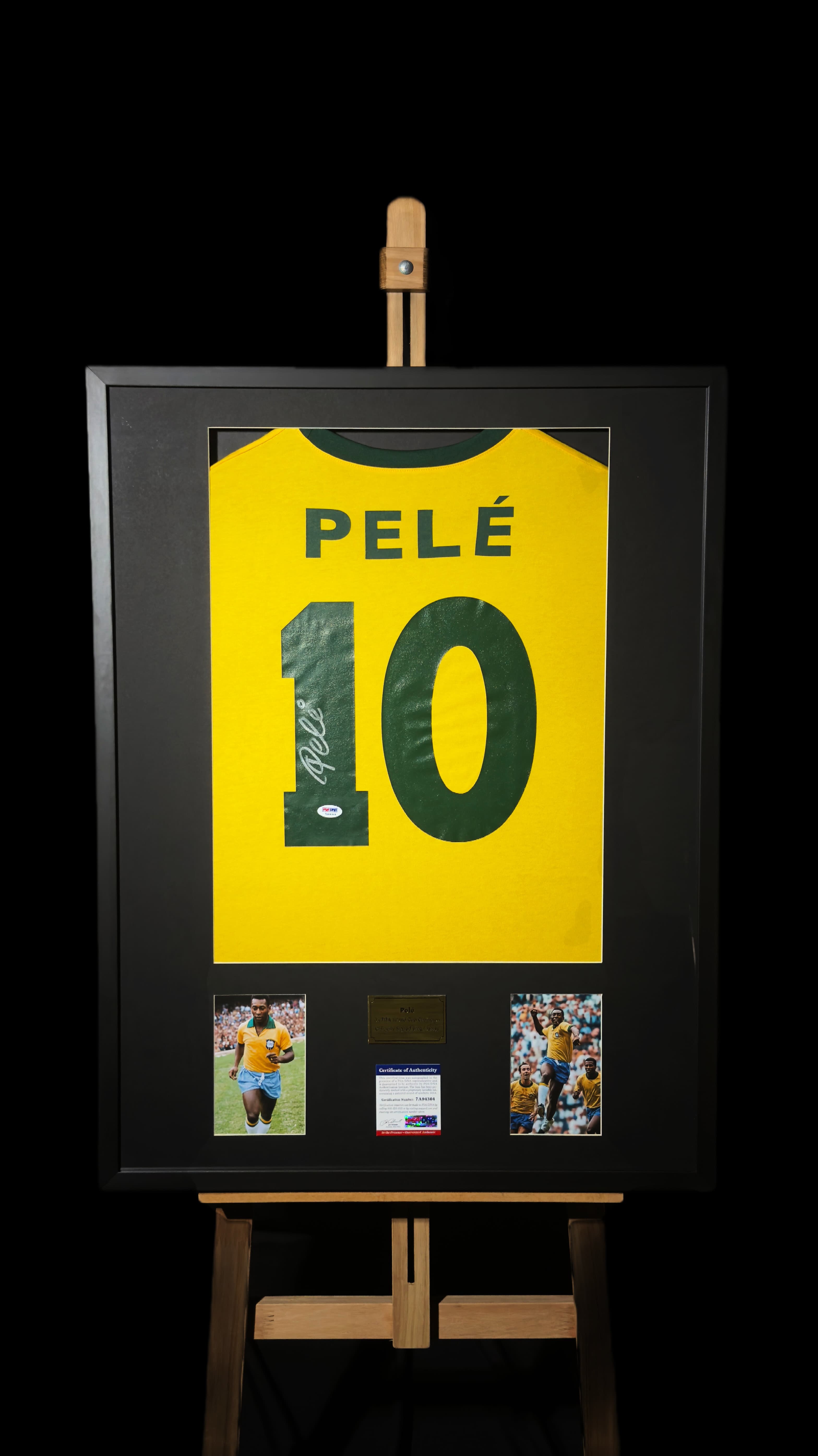 Pelé autógrafo – quadro camisa Brasil retrô, Pelé